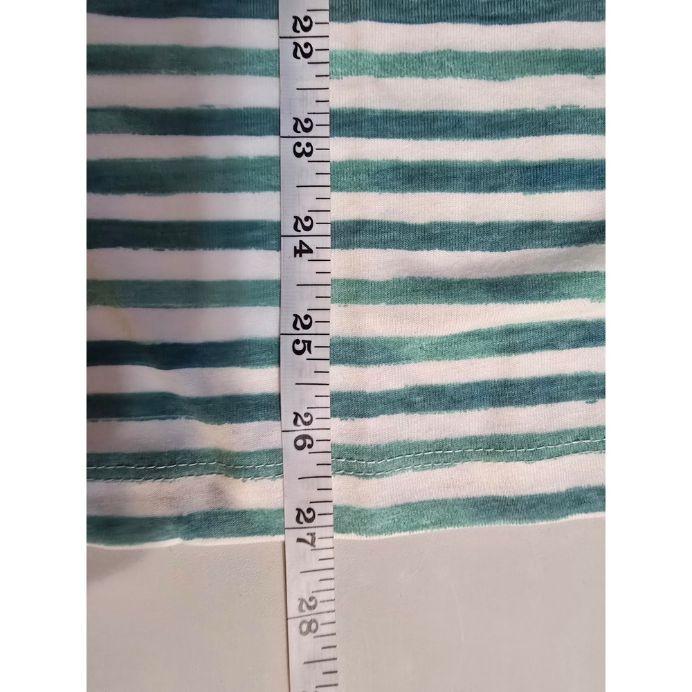 Blair Womens 2XL Teal White Striped 3/4 Sleeve Keyhole Scoop Neck Knit Top - Picture 5 of 9